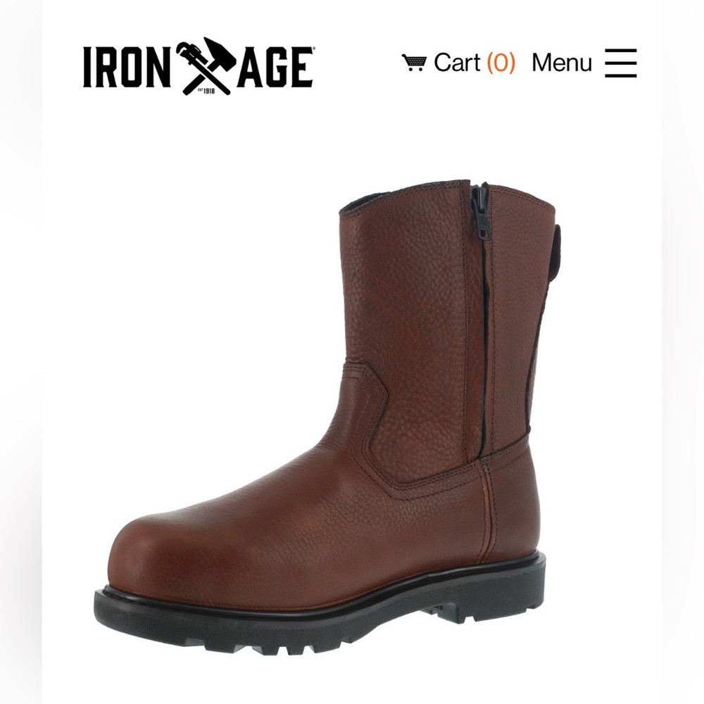 New NIB Iron Age Men's Brown Leather Pull-On Work Boots Hauler Leather Comp Toe - Picture 5 of 16